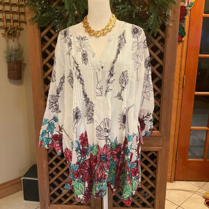 Ali Miles Boho Resort Vacation Wear Womens 1X Floral Tunic